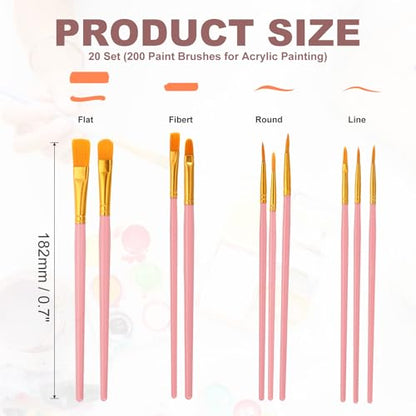 PATIKIL Paint Brushes Set, 200Pcs Acrylic Paint Brush Nylon Hair for Watercolor Oil Painting Miniature Detailing Rock Painting, Red - color: Red