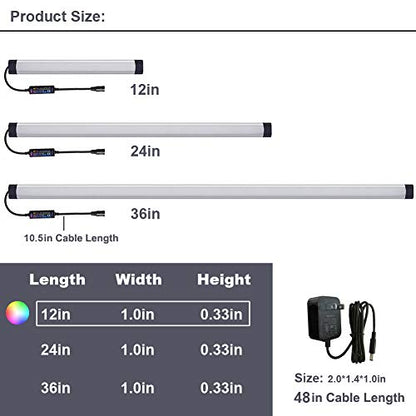 Dimmable Under Cabinet Lighting, RGB LED Light Bar, RF Remote Control Lamp, Multicolor Under Counter Lights for Desk, Room, Cupboard, Hallway, Shelf, Closet (12 Inch) - size: 12 Inch