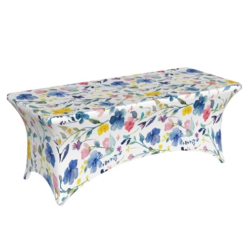 Famame Watercolor Colorful Floral Leaves Rectangular Fitted Tablecloth- 6Ft Stretch Spandex Table Covers Patio Design Tablecloths for Wedding Banquet Party (72Lx30Wx30H) - color: Watercolor Colorful Floral, size: 3" x 1" (Rectangular)