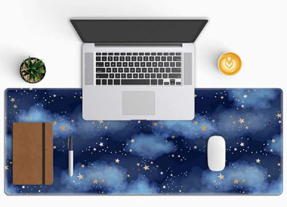 Stars and Clouds Desk Mat Large Gaming Mouse Pad XL Extended Mousepad Desk Pad Big Keyboard Pad Desktop Mouse Mat 31.5"x11.8" Deskmat for Gamers with Stitched Edges Non-Slip Rubber Base - color: Stars and Clouds