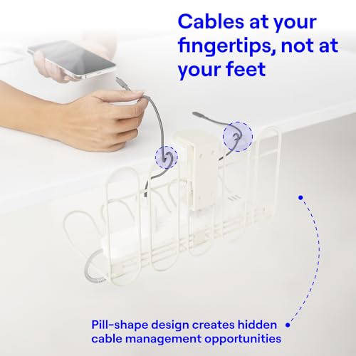 CarryUp Under Desk Cable Tray, No Drill Wire Management Clamp, Computer Cord Organizer, Cable Hider & Holder, Cord Keepers for Home Office Organization, Powder Coated Metal, Dorm Essentialss - Cream