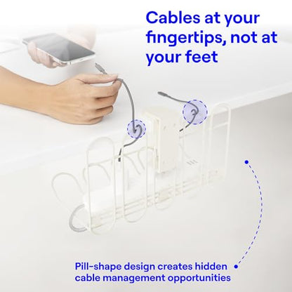 CarryUp Under Desk Cable Tray, No Drill Wire Management Clamp, Computer Cord Organizer, Cable Hider & Holder, Cord Keepers for Home Office Organization, Powder Coated Metal, Dorm Essentialss - Cream