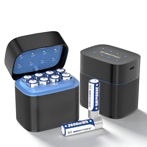 Maxfree Rechargeable AA Batteries Lithium with Charger, 8-Pack 1.5V 3600mWh | Long Lasting Double A Batteries with LED Display, Cycle Times Up to 2500 – Fast Charging for Blink Outdoor Cameras & Toys - size: Lithium Batteries Charger with 8-Pack AA