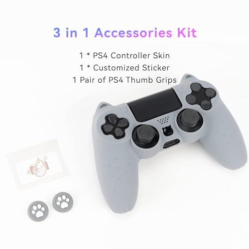 GeekShare Cat Paw PS4 Controller Skin Anti-Slip Silicone Skin Protective Cover Case for PS4 Wireless Controller -- Grey - color: Grey