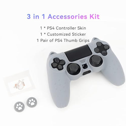 GeekShare Cat Paw PS4 Controller Skin Anti-Slip Silicone Skin Protective Cover Case for PS4 Wireless Controller -- Grey - color: Grey