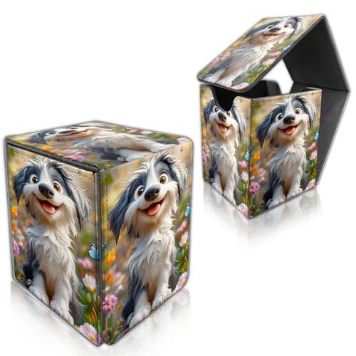 for MTG Deck Box, Trading Card Storage Case Holds 100+ Sleeved Cards, Happy Dog with Butterflies Magnetic Closure Durable Deck Holder for Magic The Gathering, TCG & Commander - color: Happy Dog with Butterflies