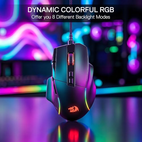 Redragon M925 Wired Optical Gaming Mouse 24000 DPI Remapping Keys | Stable Lag-Free Connection, Smooth Precise Tracking, Programmable Button, Vibing Backlight, Ergonomic Grip Body Comfort - size: Standard, style: Wired