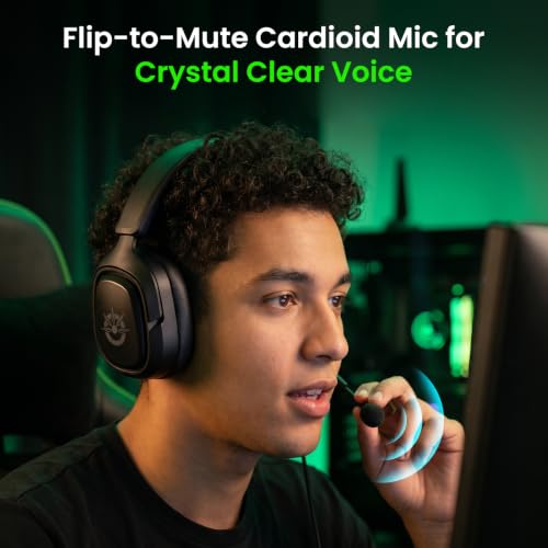 GlomTheia Flare X Wired Gaming Headset with Mic for Xbox Series S/X PS5 PC | 50mm driver, Flip-to-mute cardioid mic, 3.5mm audio jack