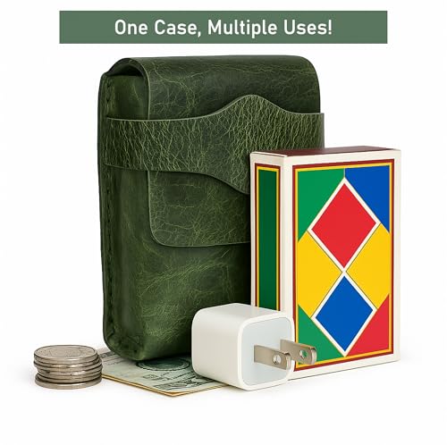 Leather Playing Card Case – Full Grain Leather Deck Holder for Poker Cards, Travel Card Deck Box Organizer with Strap Closure for Poker, Bridge, Magicians & Game Night - color: Green