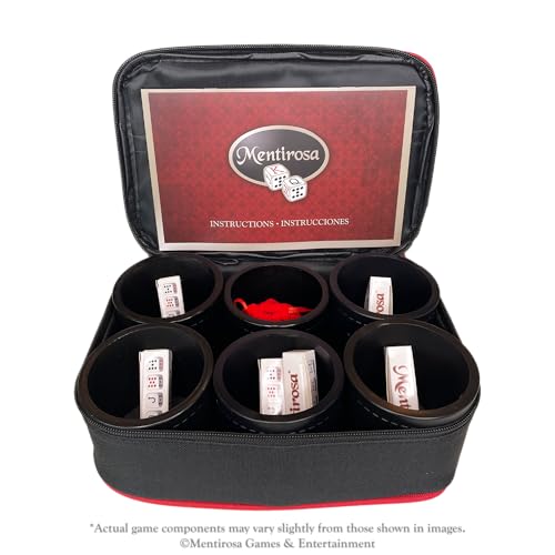 MENTIROSA® Travel 6-Player Set – The Original Bluffing Dice Game for Adults, Premium Portable Party Game for Friends, Vacations, and Game Nights, Compact Case with Poker Dice, Tubes & Chips