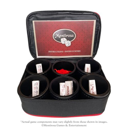 MENTIROSA® Travel 6-Player Set – The Original Bluffing Dice Game for Adults, Premium Portable Party Game for Friends, Vacations, and Game Nights, Compact Case with Poker Dice, Tubes & Chips