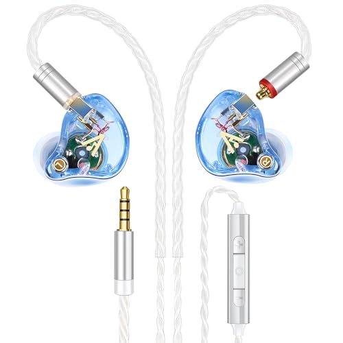 Vibes 202M Wired Earbuds - HiFi in Ear Monitor Headphones - Noise Isolating Ear Buds w/ Mic - Clear Sound, Deep Bass & Comfort-Fit Gaming Earphones - MMCX to 3.5mm & Silver Plated Cord, Carrying Case - color: 8-Light Blue, style: 2) 3.5mm & Mic