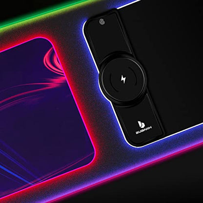 Mouse Pad,Gaming Desk Mat,Mouse Pad with Wireless Charging | 15W Fast Chargering,10 Lighting Modes,for Gaming Keyboard&Mouse,Home&Office,Mobile Phone Devices,31.5"X11.8",Flare Color - color: Flare Color