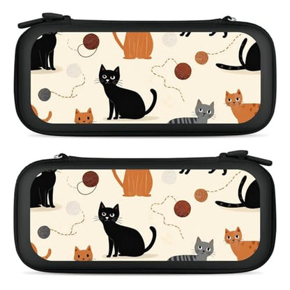 Protective Carrying Case Compatible with Switch, Travel Game Console Holder Bag with 15 Game Cartridges, Beige Cat Hard Shell Pouch - color: Color(81)