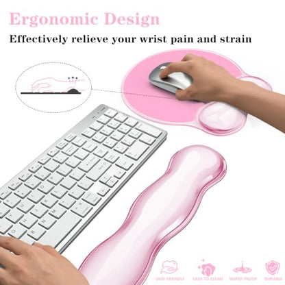 Keyboard and Mouse Wrist Rest, Silicone Gel Ergonomic Mouse Pad with Wrist Rest Set, Gaming Mousepad Arm Cushion Support for Computer Office Desk Accessories (Pink) - color: Clear Pink Set