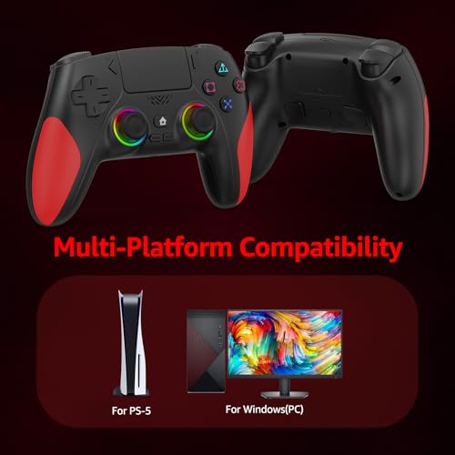 Akalyptra Wireless Controller for PS-5/PS-5 Pro/Slim/PC with Turbo/Macro/Combo, Hall Effect Controller for PS-5 Support Dual Vibration, 3.5mm Headphone Jack, 6-Axis LED Gamepad with Speaker - color: Black
