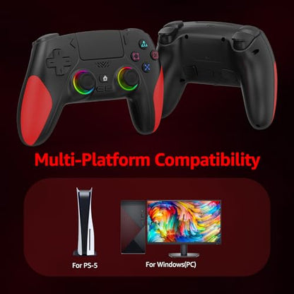 Akalyptra Wireless Controller for PS-5/PS-5 Pro/Slim/PC with Turbo/Macro/Combo, Hall Effect Controller for PS-5 Support Dual Vibration, 3.5mm Headphone Jack, 6-Axis LED Gamepad with Speaker - color: Black