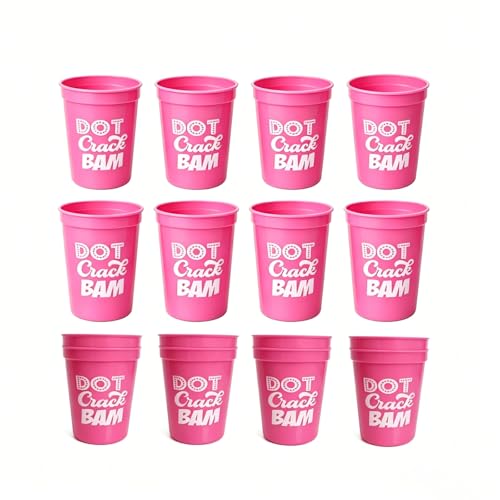 16Pcs Mahjong Plastic Cups Reusable 16oz DOT Crack BAM Party Supplies Themed Birthday Game Night (Pink)
