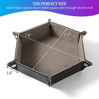 Grajar 2 Pcs Portable Folding Dice Rolling Tray Set for RPG DND Table Games - PU Leather and Velvet Holder Storage Box - Black and Grey… - color: Black and Grey