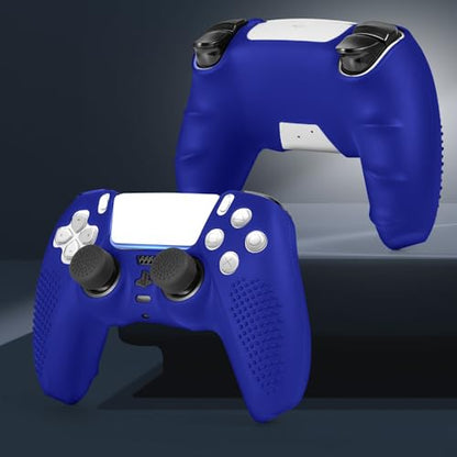 PS5 Controller Skin, Anti-Slip Soft Silicone Protective Cover Case for PlayStation 5 Controller Grip Accessories, 2 Pack with 8 x Thumb Grip Caps (Blue) - color: Blue