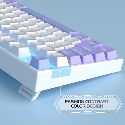 MageGee 75% Mechanical Gaming Keyboard, Red Switch, LED Blue Backlit, 87 Keys Compact TKL Wired Computer Keyboard for Windows Laptop PC Gamer - White/Purple - color: White Purple/Red Switch