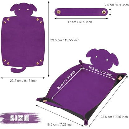 SIQUK 2 Pieces Dog Dice Rolling Tray Folding Dice Mat Trays PU Leather Scroll Dices Holder Storage for D&D RPG Games (Dark Green, Violet) - color: Dark Green, Violet