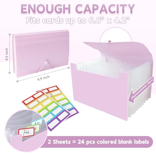DHATMYC 4x6Index Card Holder Organizer 3x5Flash Note Card Storage Box,PUR | A6 File Case Flashcard Notecard Container with Dividers and 13 Expandable Pockets for Recipe Coupon Stickers Scrapbook Paper - color: PURPLE