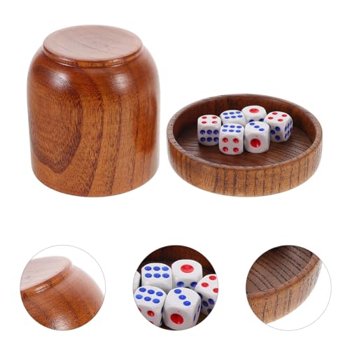 ibasenice Wooden Dice Cup with Lid Solid Wood Dice Shaker Cup 5 Dices Included for Board Games Party Games Bar and Ktv Entertainment Accessories