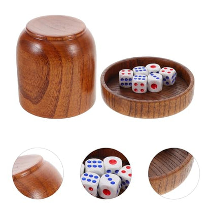 ibasenice Wooden Dice Cup with Lid Solid Wood Dice Shaker Cup 5 Dices Included for Board Games Party Games Bar and Ktv Entertainment Accessories