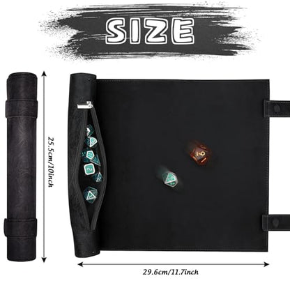 SIQUK 2 Pieces Magnetic Dice Mat Tray Rolling Mat with Zipper PU Leather Folding Scroll Dice Holder for D&D RPG Games (Red, Black) - color: Red, Black