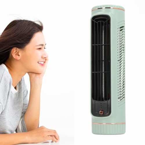 TOPINCN Desk Bladeless Fan, Quiet Desktop Fan Bladeless with 3 Cooling Speeds, Rechargeable Table Cooling Fan for Bedroom Office Home Outdoor, Tower Fan Cooling Fan (Green)