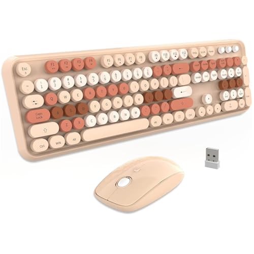 Keyboard and Mouse Sets Wireless,Reliable 2.4 GHz Connectivity for PC,Laptop,Smart TV and More (Milk Tea Color) - color: V2020 Milk Tea Colorful
