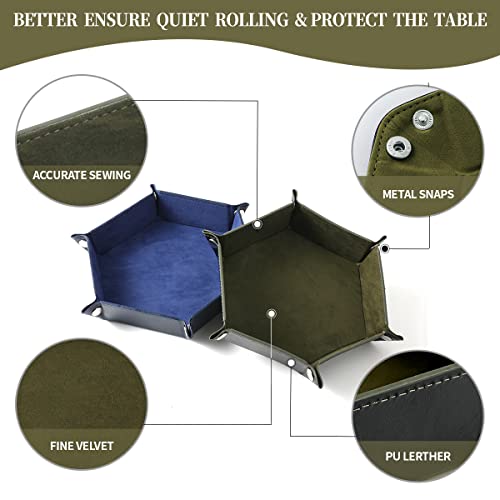 Grajar 2 Pcs Portable Folding Dice Rolling Tray Set for RPG DND Table Games - PU Leather and Velvet Holder Storage Box - RoyalBlue and Green - color: Royalblue and Green