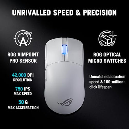 ASUS ROG Harpe II Ace Wireless Esports Gaming Mouse – 2025, Pro-Tested, Right-Handed, 48g Lightweight, Tri-Mode Connectivity, 42K DPI, 8K Polling, 101Hr Battery, Web-Based Tool, PC/Mac Support - White - color: White, style: Harpe II Ace