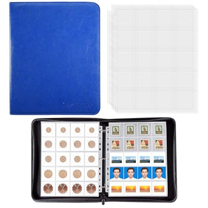 BYSTER Coin Collection Book, 30 Pack 600 Pockets Coin Sleeves, Faux Leather Coin Collection Holder Album, Coin Collection Organizer Storage Box Case (Coin Flips Not Included), Blue - color: Blue