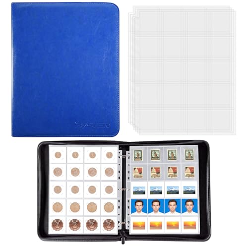 BYSTER Coin Collection Book, 30 Pack 600 Pockets Coin Sleeves, Faux Leather Coin Collection Holder Album, Coin Collection Organizer Storage Box Case (Coin Flips Not Included), Blue - color: Blue