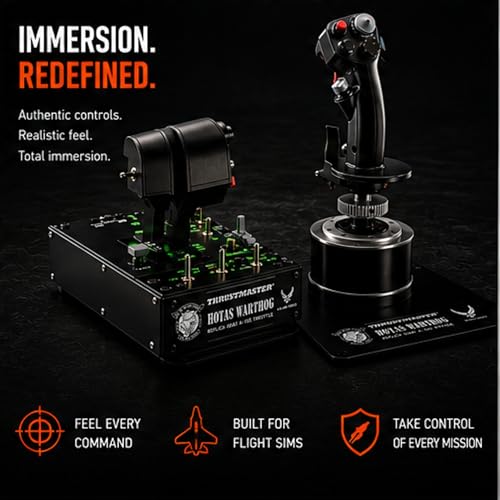 Thrustmaster HOTAS Warthog A10 Replica Flight Stick & Throttle Set - PC | 1:1 A-10C USAF licensed replica, H.E.A.R.T sensors, dual-engine control, 55 programable buttons, 8-way hat, all-metal build - style: Warthog Bundle