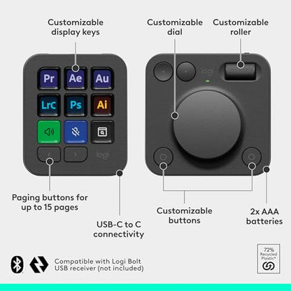 Logitech MX Creative Console 9 Customizable Keys - Graphite | Control Dial, for graphic design, Zoom and Spotify, includes 3-Month Adobe Cloud Membership, Stream Deck Accessories - color: Graphite