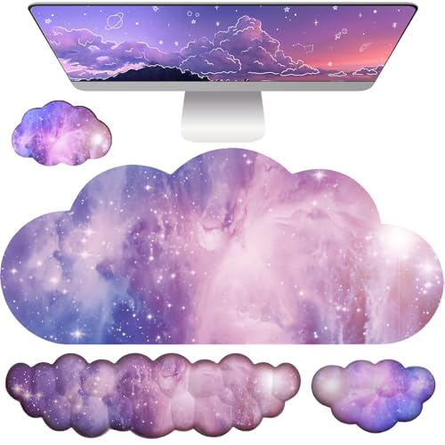 Cloud Mouse Pad Keyboard Wrist Rest for Mouse 4PCS Extended Large Desk Mat Pad Set Memory Foam Non-Slip Cute Ergonomic Gaming Mouse Wrist Support for Computer Home Office Purple Galaxy Space - color: L-purple Galaxy