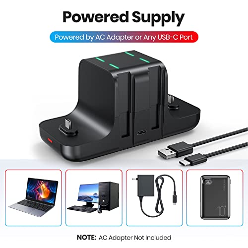 NEWDERY 6-in-1 Charger Dock for Nintendo Switch Pro Controller and Joy con | Fast Charging Dock with LED Indicators, Compatible with Nintendo Switch / OLED / Lite, Includes USB-C Charging Cable