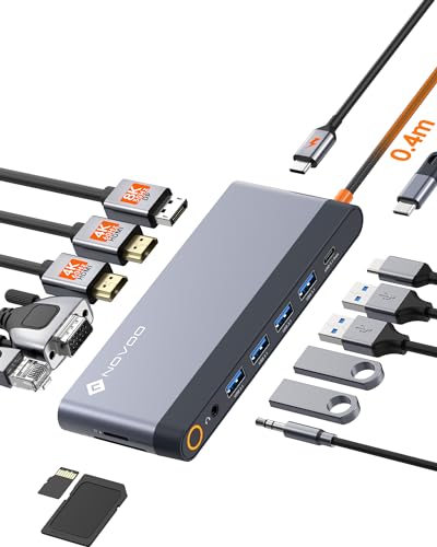 USB C Docking Station Quad Display, 14-in-1 Laptop Docking Station Dual Monitor, 8K@30Hz DP, Dual 4K@60Hz HDMI, VGA, 5 USB Data Ports, 100W PD, Ethernet, SD/TF, Mic/Audio, USB C HUB, Thunderbolt Dock - style: 14-in-1