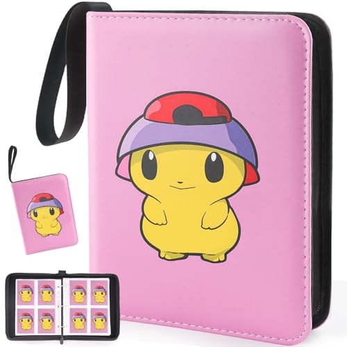 Premium Collectible Trading Card Albums，Card Binder Fits 400 Cards with 50 Removable Sleeves，Display Game Card Case book Holder, Starch Themes - color: Pink Cartoon