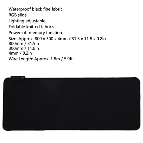 RGB Light Mouse Pad with USB Interface, Rubber Thicken Gaming Mousepad, 3 Lighting Modes LED Mat for PC Laptop, Non - Slip Base with 1.8m Charging Cable