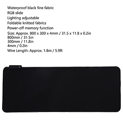 RGB Light Mouse Pad with USB Interface, Rubber Thicken Gaming Mousepad, 3 Lighting Modes LED Mat for PC Laptop, Non - Slip Base with 1.8m Charging Cable