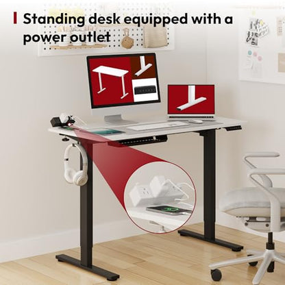 SANODESK Electric Standing Desk with Desk Clamp Power Strip 48"x 24" Whole-Piece Desktop Height Adjustable Stand Up with Cable Management Sit Stand Home Office Desk Black Frame/White Top - color: Black Frame+white Top, size: 48"x24"