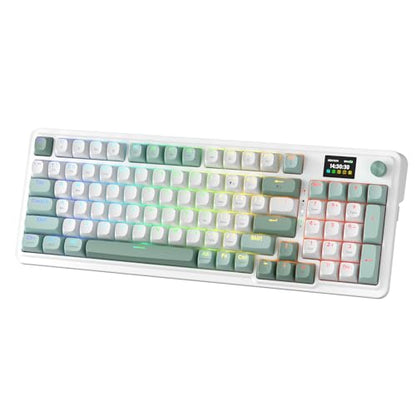 Redragon K719 Wireless Gasket Gaming Keyboard w/Hype Screen & Knob, 95 Keys Mechanical Keyboard, Easy-Control 1.14’’ TFT Info Display, 5-Layer Noise Dampening, Custom Linear Switch, Jade Cloud Color - color: Jade Cloud