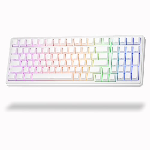 Aula F99 Wireless Mechanical Keyboard, BT5.0/2.4GHz/USB-C, Gasket Mounted Creamy Linear Switches Pre-lubed, Side Printed PBT Keycaps, RGB Backlit Hot Swappable Gaming Keyboard for Win/Mac - color: White