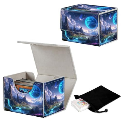 Stylish MTG Deck Box for 110+ Cards, Magnetic Commander Deck Case with Bonus Game Card Pouch, Durable Storage for TCG and Sleeved Magic Cards, Blue Planet - color: Blue Planet