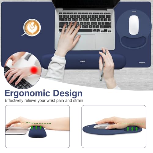 MOSISO Wrist Rest for Mouse Pad Set, Large Gaming Deskpad, Navy Blue | Circle Curved Mousepad&Keyboard Wrist Rest&Coaster, Ergonomic Non-Slip Mousepad&Easy Typing Pad with Silicone Lining - color: Navy Blue
