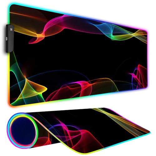 RGB Gaming Mouse Pad, Large Mousepad with Led Light, Gaming Accessories Keyboard Pad for Desk, Non-Slip Rubber Base Big Mouse Mat for Gamer, 31.5 X 11.8 Inch, Colorful - color: 11 Colorful